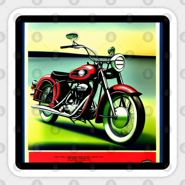 Vintage Red Motorcycle Poster Sticker by BAYFAIRE